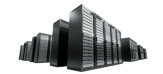 A data center aisle with dense compute racks