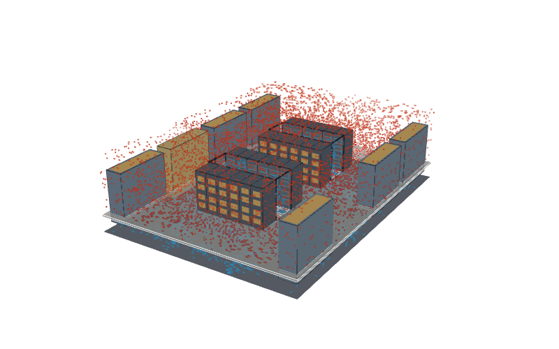 Simulated airflow through a 24-rack AI data center with 96 servers based on NVIDIA DGX H100 systems